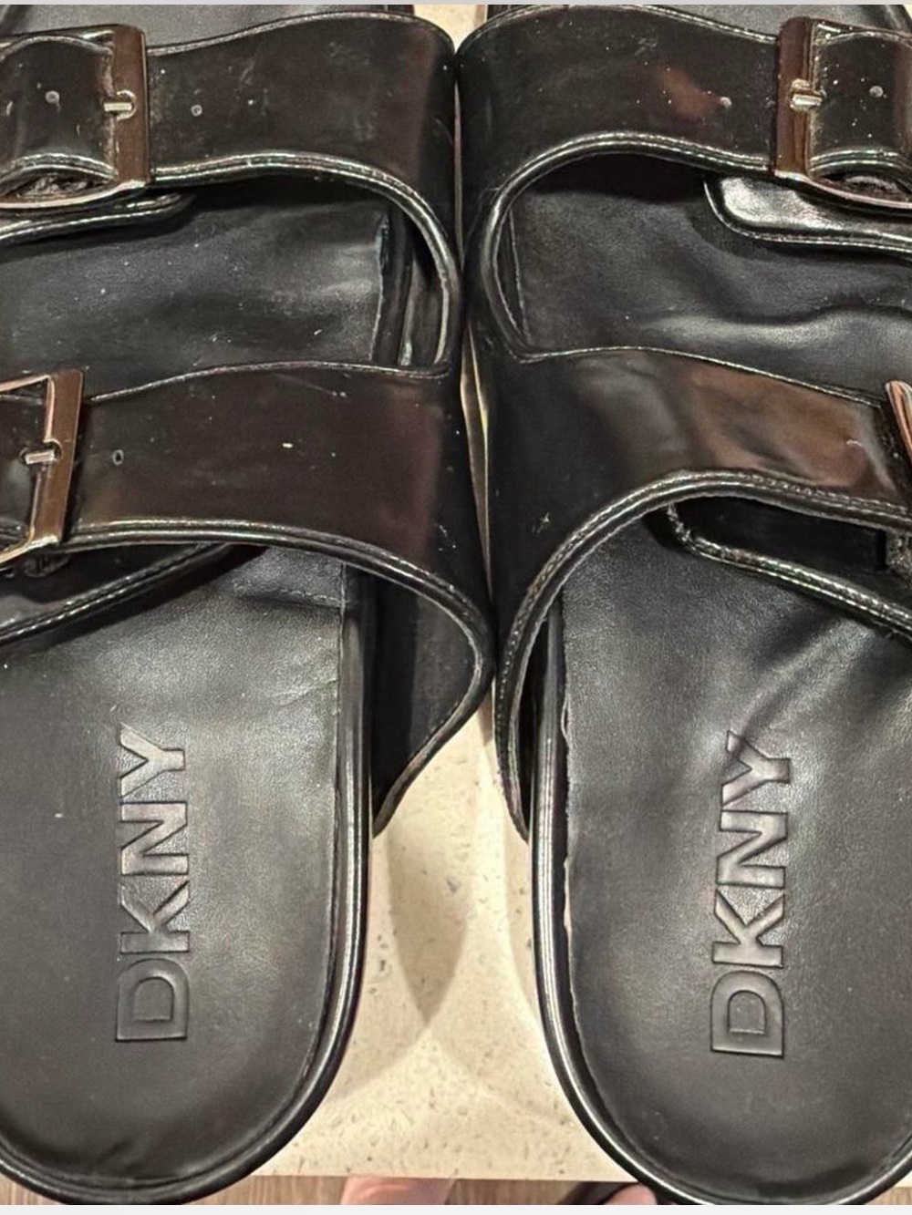 DKNY Black Double-Buckle Women's Slide Sandals